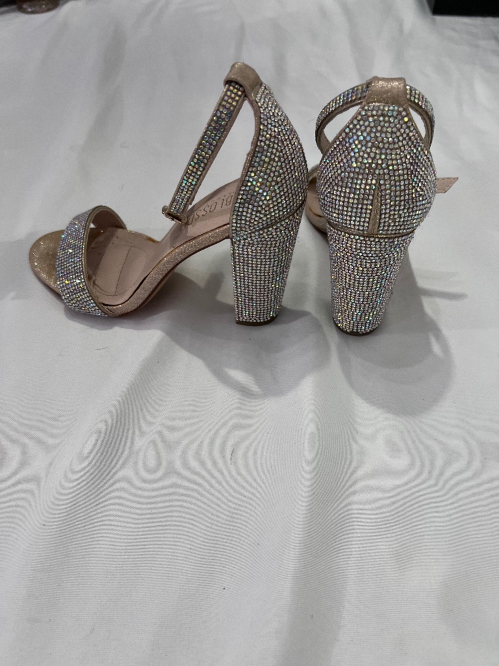 David’s Bridal DB Studio De Blossom CALE Crystal Glitter Block Heel Sandals 6